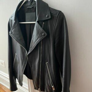 All Saints black leather moto jacket, S